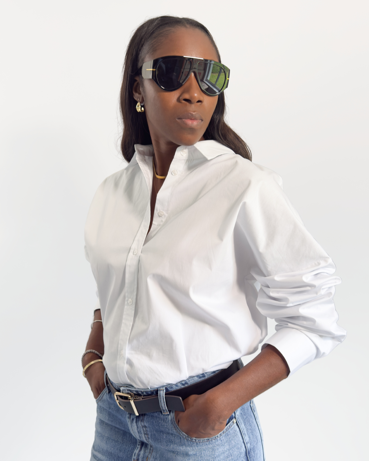 MODACCIO COTTON BUTTON-DOWN -Front-White