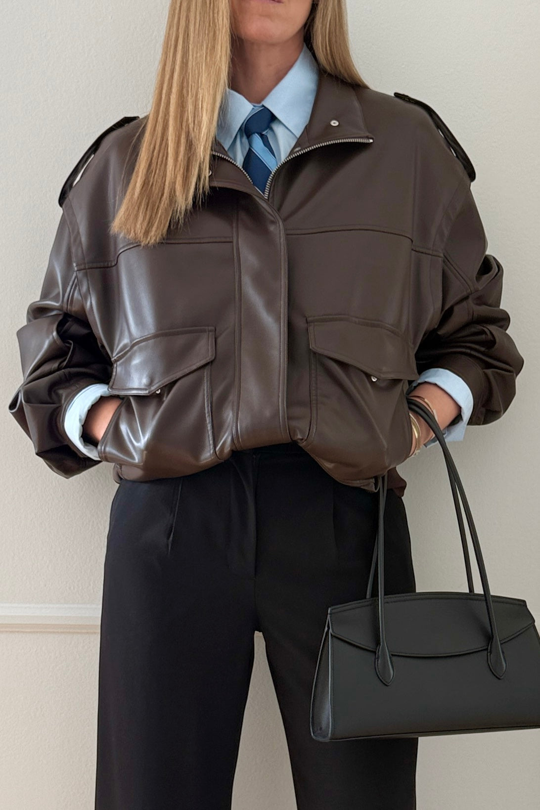 MODACCIO FAUX LEATHER BOMBER 