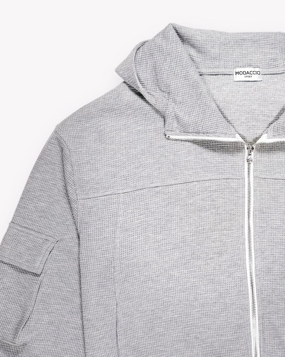 MODACCIO WAFFLE CARGO HOODIE - Front - Detail - Zipper