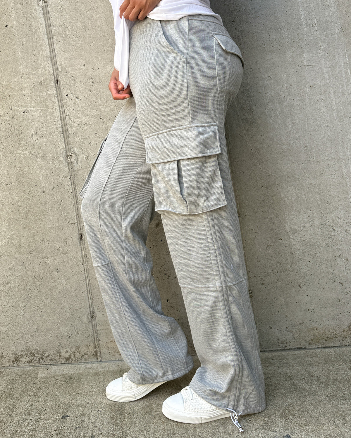 MODACCIO WAFFLE CARGO PANT - Side - Wide Leg